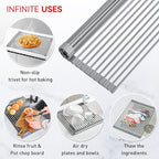 MERRYBOX Roll Up Dish Drying Rack, Over The Sink Dish Rack Foldable, Heat-Resistant, Anti-Slip Silicone Coated Steel Dish Drainer for Kitchen Sink, Multipurpose Roll Up Sink Drying Rack, 17.5" x 13"