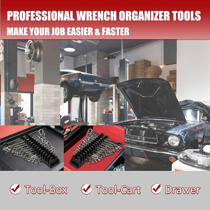 24 PCS Magnetic Modular Wrench Organizer Wrench Holder - Wrenchs Tool Organizers for Tool Drawer Storage, Wrenchs Rack with Metric SAE Labels, Tool Storage Set Holder Festival for Mechanics
