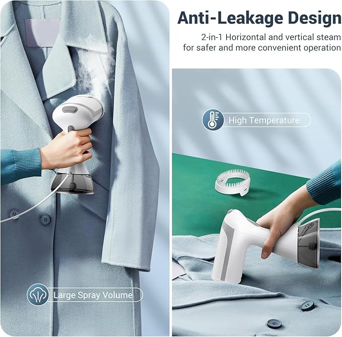 ZOOY Steamer for Clothes 1500W, Clothes Steamer for Home, Office, Travel, Portable Handheld Garment Steamer Upgraded 300ML Large Capacity Water Tank, Wrinkle Remover(White)