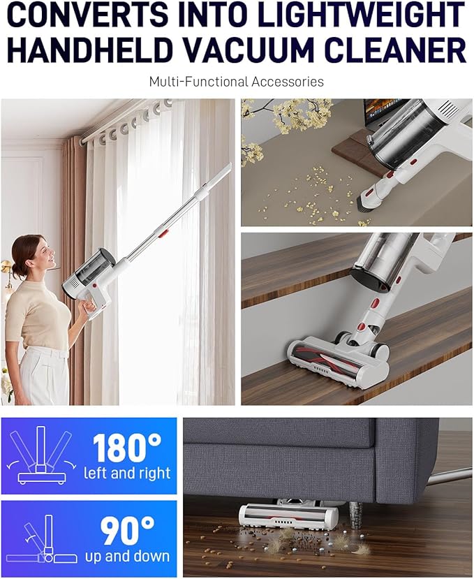 VCD2901 Wireless Handheld Vacuum Cleaner Hepa Filter, Cordless Stick vac Cleaners for Home & Apartment, Best Lightweight Vacuum for Hardwood Floors and Carpet pet Hair, White