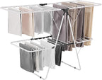 VEVOR Clothes Drying Rack, 2-Tier Foldable Laundry Dryer Rack with Sock Clips & 31 Dry Rods, Metal Height Adjustable Drying Racks for Outdoor & Indoor, Free-Standing & Space-Saving Hanger, White