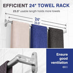 Powools Brushed Nickel Towel Rack for Bathroom - 24" Rustproof Towel Holder, Sturdy Towel Bar Wall Mounted, Space-Saving Towel Hanger, Bathroom Accessories, Home Decor, Apparment Essentials