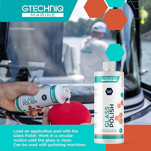 Gtechniq Marine Glass Polish – Water Based Cleaner for Scratch Free Finish on Glass and Perspex – Removes Mineral and Salt Deposits Fast – Hydrophobic Protection with Clear Finish – 250ml