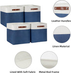 HNZIGE Cube Storage Baskets for Shelves, Fabric Storage Basket with Handles for Organizing Clothes, Toys, 13 inch Cube Storage Bins for Storage Clothes, Toys, Closet, Nursery(Blue White)