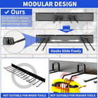 Shed Tool Organizer Wall Mount, 64inch Heavy Duty Garden Tool organizer Storage System, Easy Install With 10 Adjustable Hooks, For Garage, Basement, Shed, Workshop(Black)