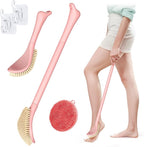New Foot Brush & Silicone Body Scrubber Set(2PCS), 3-in-1 Foot Scrubber with Extra-Long Handle, 10.2’’-27.5’’Adjustable Feet Scrub Brush and Silicone Loofah, Gift-Box Packed(Pink+Loofah)
