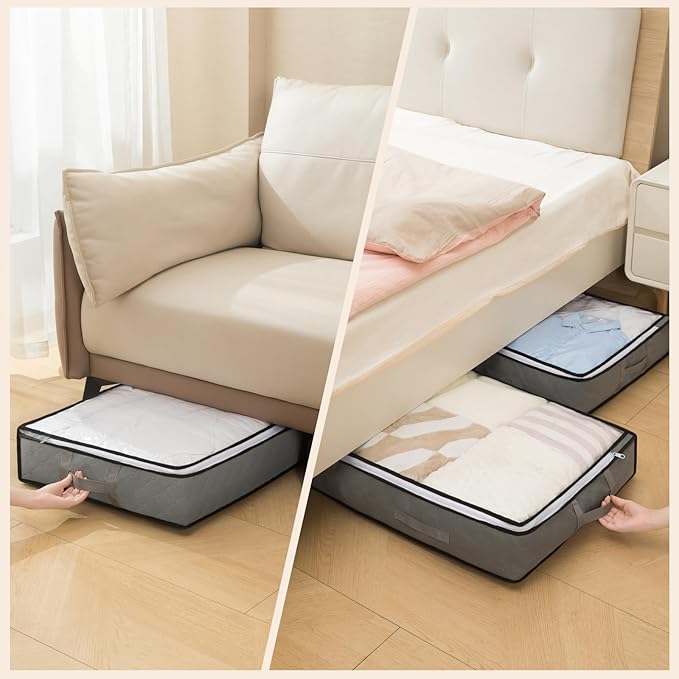 90L Under Bed Storage Containers, Closet Organizers and Storage Bins, Foldable Underbed Storage Bags for Blanket, Clothing, Comforter, Sweaters, Pillows, Linen Sheets, Wrapping Paper, Gray