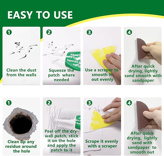 Wall Patch Repair Kit, 500g Wall Mending Agent Drywall Repair Putty & 8 Inch Mesh Drywall Repair Kit, with Scraper and Sandpapers.
