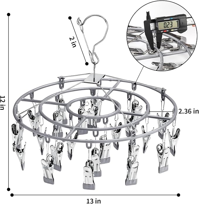 PHYDELU Clothes Drying Rack with 24 Clips， Hanger Sock Underwear Laundry Hangers Hanging Herb Dryer Ropa Socks Clothing Stainless Bras Wet Racks Secar Flower Baby Lingerie Portatil Secador Colgar