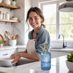 JASAI 18Oz Navy Blue Glass Soap Dispenser for Kitchen & Bathroom, Refillable Kitchen soap Dispenser with Vertical Stripe, Bathroom Soap Dispenser for Dispense Hand soap& Dish Soap.