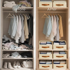 Fabric Storage Bins for Organizing - 4 Pack Large Trapezoid Collapsible Storage Bins with Front Handle, Closet Organizers and Storage for Bedroom, Home Shelves, Small Spaces, Beige
