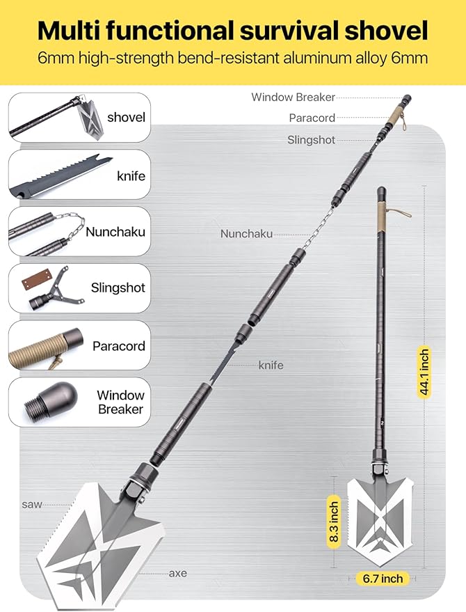 Foldable Camping Shovel Multi-Function Hiking Safety Tool - Tactical Survival Gear for Backpacking,and Military Use,Collapsible Shovel with Durable Design