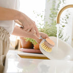 Boao Dish Brush with Beechwood Handle with 5 Replacement Heads Natural Wood Dish Scrub Brush for Washing and Cleaning Pots and Pans