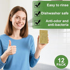 12 Pack SmilePowo Natural Kitchen Sponge Compostable Kitchen Sponges Cellulose and Coconut Scrubber Abrasive Scrubbing Pads Environmentally Friendly Sponge for Dishes No Chmical