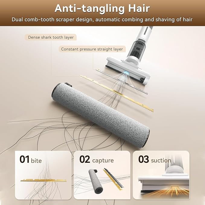 JONR ED12 Lite Wet Dry Vacuum Cleaner Cordless, Vacuum Cleaner with Self-Washing, 1 mm Edge Cleaning, Anti-Tangle System, Lightweight Floor Cleaner for Hard Floors, Pet Hair