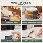 360° Rotating Grain Dispenser, 6-Grid Large Rice Storage Container (13 Lbs), One-Click Output Sealed Food Storage for Rice, Beans, Cereal - Countertop Kitchen Organization