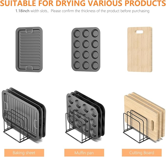 KORRTFID Kitchen Cabinet Organizer, Steel Cookware Holder, Divided Holder with 5 Slots for Skillets Baking Tray and Chopping Board Rack - Baking Pan Holder Storage (1 PC)