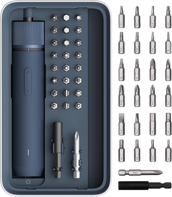 HOTO Electric Screwdriver Kit, Upgraded 1/4'' Hex 25 Bits, Magnetic Lid, Rechargeable Cordless Screwdriver, 1500mAh Battery, LED Light, Ideal for Furniture Assembly, Home Repair & Garage Projects