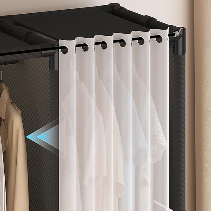 Portable Closet,Portable Closets for Hanging Clothes,Japanese Style Wardrobe with 1 Hanging Rods,2 Storage Shelves,27.5" L x 17.7" W x 65.1" H,Black