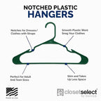 Closetselect Plastic Hangers 50 Pack - Space Saving Clothes Hangers, Made in USA, Durable & Strong Plastic Shirt & Coat Hanger with Notches & Shoulder Grooves, Non-Slip Clothing Hangers | Carpet Green