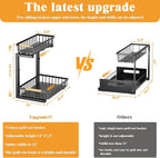 2-Tier Slide Out Under Sink Organizer – 2-Tier Pull-Out Storage Rack, Bathroom organizers and storage for Kitchen and Bathroom, Space-Saving Cabinet Organizer, Rustproof,（Black)(2 Pack)