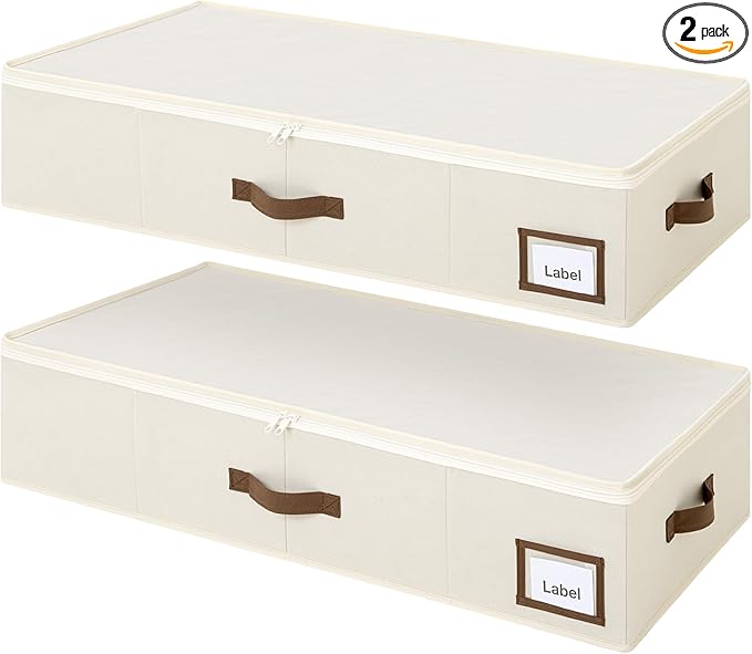 GRANNY SAYS 2 Pack Under Bed Storage, Underbed Organizer with Zipper Lid for Bedroom, Beige Clothing Storage Bins for Blankets, Clothes, Shoes