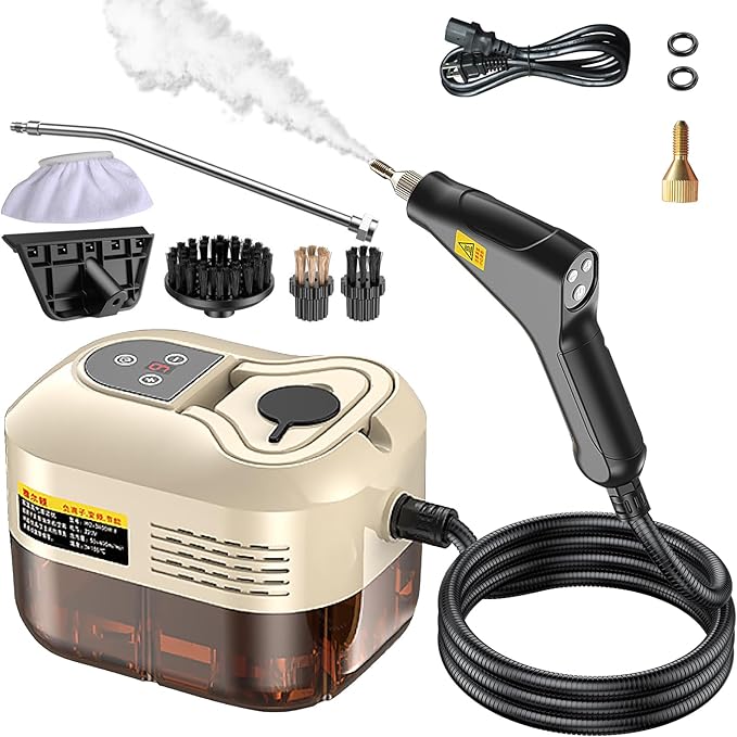 Handheld Steam Cleaner, Portable Steamer for Cleaning with 9pcs Accessories, 6-Level Adjustable Handle, 12s Heat-Up, 1200ml Tank, Steam Cleaner for Home,Dirt,Grout,Tile,Floor,Couch and Car (Khaki)