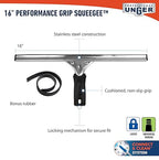 Unger Connect and Clean 16” Performance Window and Glass Cleaning Squeegee with Replacement Rubber, Cleaning Supplies, Heavy Duty Household Cleaner Tools with Streak-Free Results