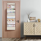 Univivi Over Door Hanging Organizers and Storage Nursery Closet Cabinet Baby Storage with 4 Large Compartments 2 Small PVC Pockets with 6 Side Pockets for Cosmetics, Toys and Sundries (Beige)
