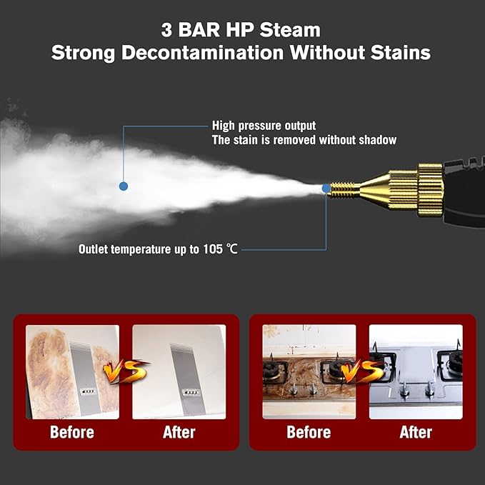 Steam Cleaner, 2500W High Pressure Steam Cleaner for Cleaning, 1.2L Portable Car Steamer with Brush Heads Gloves Scraper handheld Steam Cleaner for Home Use Kitchen Grease Car Detailing (110V, Red)