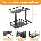 2-Tier Slide Out Under Sink Organizer – 2-Tier Pull-Out Storage Rack, Bathroom organizers and storage for Kitchen and Bathroom, Space-Saving Cabinet Organizer, Rustproof,（Black)(2 Pack)