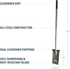 Gemplers Long Handle All-Steel Spade, Self-Sharpening Blade, Two Cushioned Footpads, 63" L
