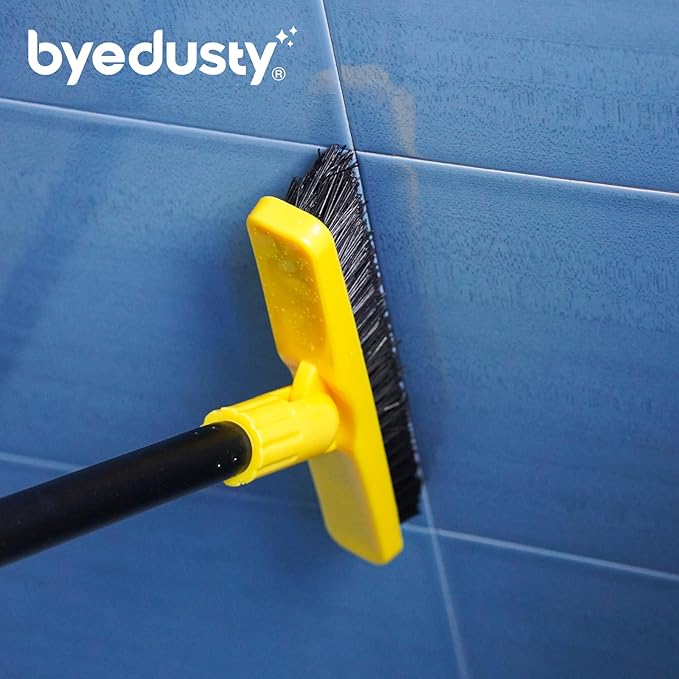 Grout Brush with Long Adjustable Handle - Telescopic, Rotation Tile Grout Cleaning Tool, V-Shape Shower Scrubber Cleaner Stiff Bristle for Cleaning Bathrooms Tile Floors, Baseboards and Corners - 59in