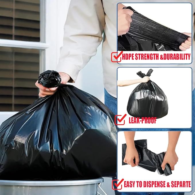 33 Gallon Trash Bags, 125 Count, Black Garbage bags, Multi-purpose Trash Can Bin Liners for Home Commercial, Outdoor, Construction, Industrial, Janitorial, Municipal, Lawn, Leaf