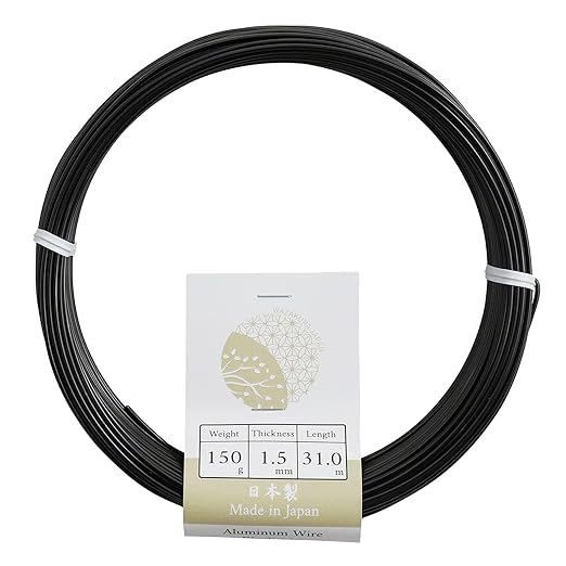 Wazakura 150 gr Black Anodized Aluminum Bonsai Training Wire Made in Japan (1.5 mm, Black)