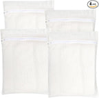 4-Piece White Large Durable Organic Cotton Mesh Laundry Bags with Sturdy Zippers and Breathable Mesh are Delicate Laundry Bags for Underwear, Clothes, Pants and Socks