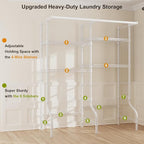 ULIFHOME U14 Medium Over the Washer and Dryer Shelves, 4 Tiers Laundry Room Storage and Organizer System, Space Saving Clothes Drying Rack with 2 Clothes Hanger Rods, 57.8"W x 20.5"D x 77.4"H, White