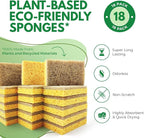 Natural Kitchen Sponges Pack of 18 - Biodegradable Cellulose and Coconut Husk Walnut Scrubbers - Odor Free Non Scratch - Eco Friendly Quick Drying Dishwashing Sponges