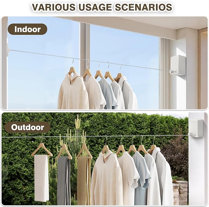 Retractable Clothesline, Clothes Line Retracting Indoor, Retractable Clothesline Indoor, Stainless Steel Travel Clothesline, Not Sagging, Suitable for Balconies, Courtyards, Laundry Rooms