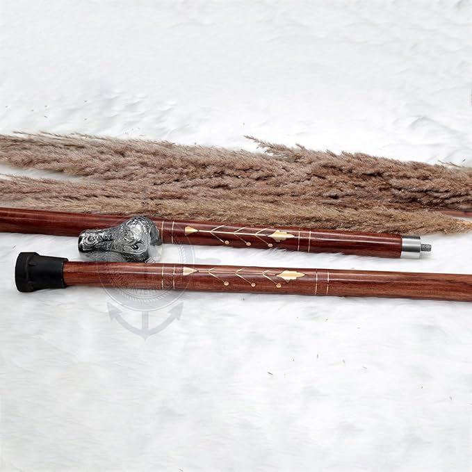 Deluxe Walking Sticks | Rosewood Crafted Cane with Solid Brass Chrome Decorative Bars | Nagina International