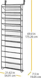 Whitmor Over The Door Shoe Organizer, Holds up to 36 Pairs of Shoes, Shoe Organizer for Closet, Metal & Mesh, Black