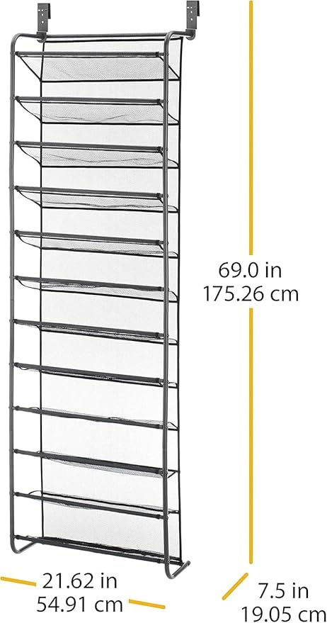 Whitmor Over The Door Shoe Organizer, Holds up to 36 Pairs of Shoes, Shoe Organizer for Closet, Metal & Mesh, Black