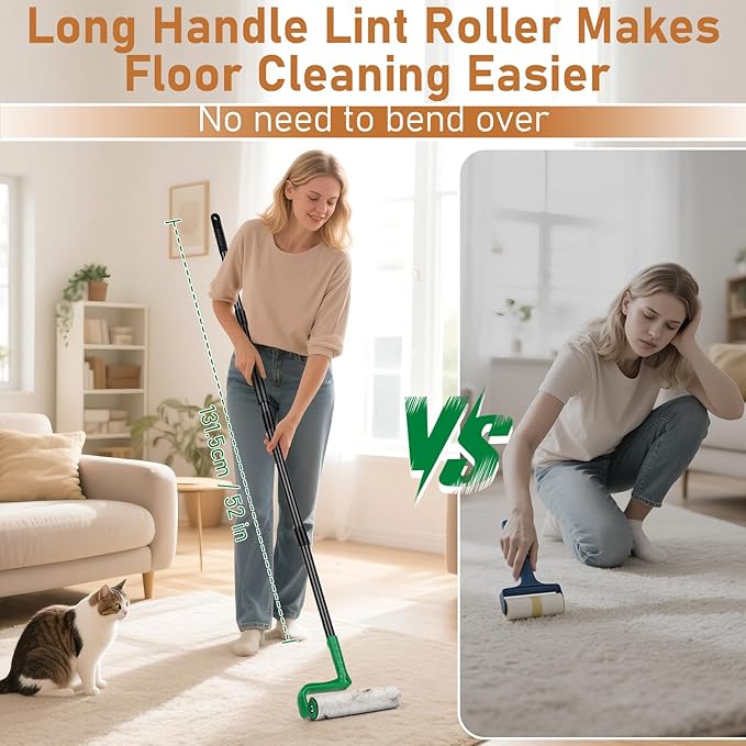 Large Lint Roller Refills for Lint Remover,4 Pack 10 Inch Big Lint Roller Refill Compatible with Evercare Mega Roller Cleaning for Carpets, Furniture, Pet Hair