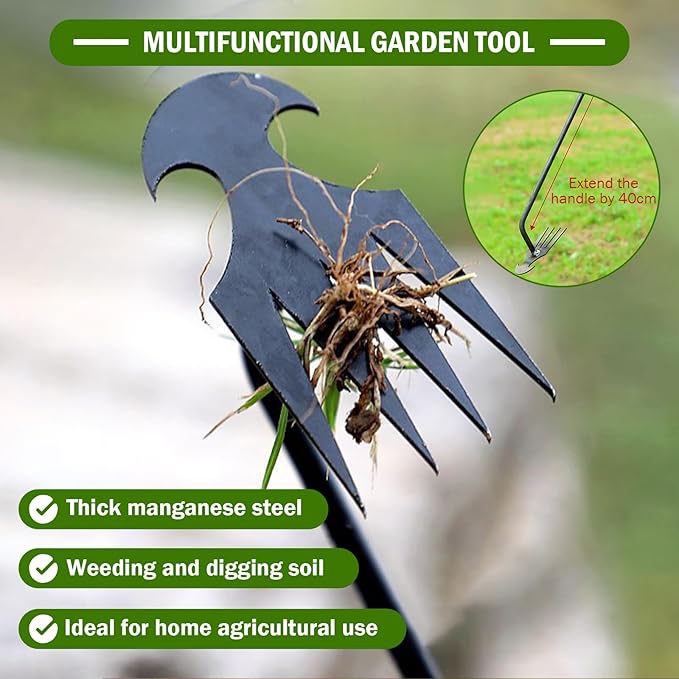 Garden Weed Pulling Tool Uprooting Weeding Tool, Weed Puller Tool, 2025 New Portable Garden Weeding Tool, Stainless Steel Weeder Tool, 4 Teeth Weeding Artifact Uprooting Weeding Tool(2PCS)