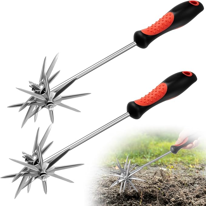 2 Pack Hand Cultivator Tiller Garden Tool Manual Rotary Short Hand-held Tiller Digging Soil Loosener for Softer Soils and Lawns Loosening Pulling Weed