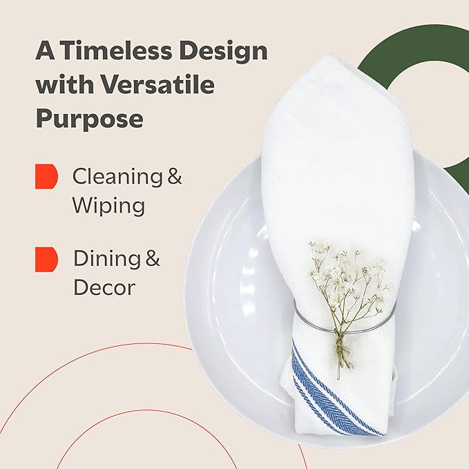 Zeppoli Classic Kitchen Towels - 30 Pack 100% Natural Cotton Towel Set, Reusable Wash Cloths, Absorbent Dish Towels, Machine Washable Hand Towels, Kitchen Essentials - 14” by 25”, Blue Striped