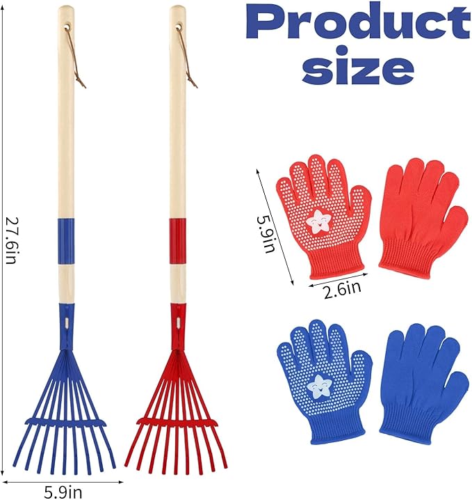 2PCS Garden Tool Rakes with Hardwood Handle, Garden Lawn Rake Leaves Lightweight Cute Rakes with Heads for Fall Garden Tools Gifts