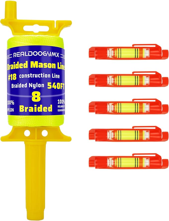 #18 Mason Line String, 540 Feet Braided Nylon Twine with 5 Built-in Levels, High-Visibility String Line for Construction, Gardening, DIY, and Outdoor Projects (Fluorescent Yellow)