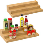 Spice Rack Organizer for Cabinet 2Pack, 3 Tier Expandable Bamboo Spice Storage, Great for Kitchen Cabinet, Cupboard,Pantry and More(Natrual)