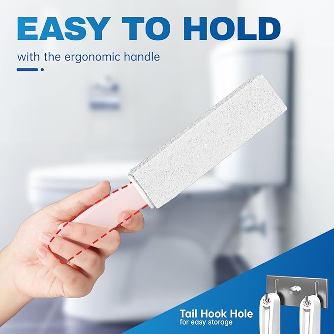 Vacplus Toilet Brush - Toilet Bowl Cleaners with Extra Long Handle, 100% Pumice Stone for Toilet Cleaning, Remove Limescale, Rust, Cleaning Supplies for Toilet, Pool, Bathroom, Sink, 2 Pack, White